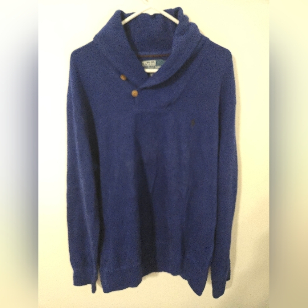 Polo Ralph Lauren Shawl Collar Pullover Sweater Men Large Royal Blue